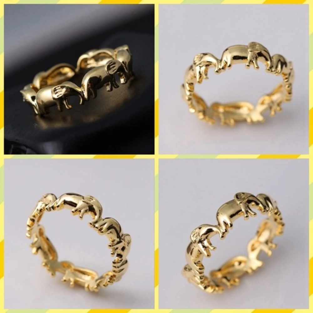 NEW Yellow Gold Lucky Elephant Eternity Band Ring - Picture 3 of 4